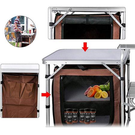 Aluminum Multifunction Outdoor Camping Kitchen Folding Cooking Table with Oxford Bag Cabinet Cupboard 
