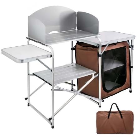 Aluminum Multifunction Outdoor Camping Kitchen Folding Cooking Table with Oxford Bag Cabinet Cupboard 