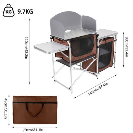 Aluminum Multifunction Outdoor Camping Kitchen Folding Cooking Table with Oxford Bag Cabinet Cupboard 