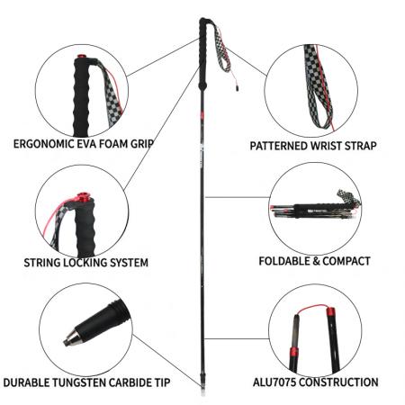 Carbon Fiber Folding Trekking Pole Ultralight 5 Section Hiking Poles 