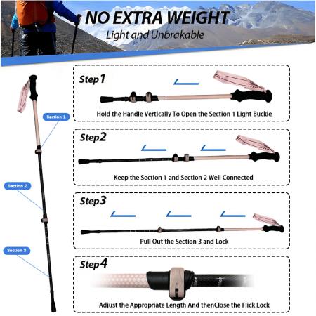Custom 3 Section Telescopic Ultralight 3k Carbon Fiber Trekking Pole