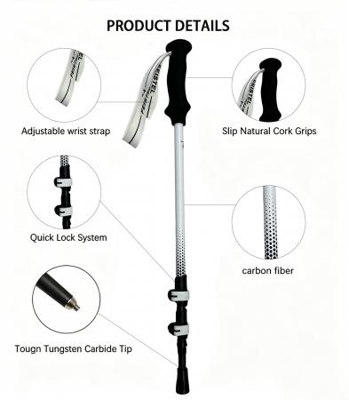 Outdoor Ultralight Nordic Hiking Trekking Pole 7075 Aluminium Carbon Fiber Cork EVA Handle Trekking Pole 