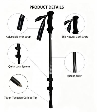 High Quality Hiking Poles Telescopic Walking Sticks Collapsible Lightweight Trekking Poles 