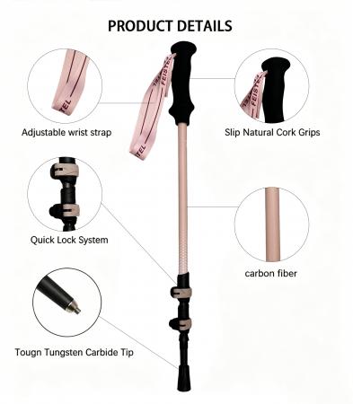 Custom 3 Section Telescopic Ultralight 3k Carbon Fiber Trekking Pole