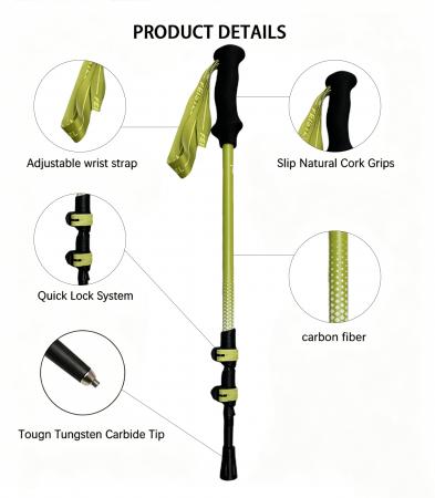 Custom 3 Section Telescopic Ultralight 3k Carbon Fiber Trekking Poles 