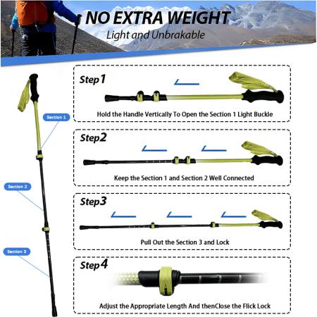 Custom 3 Section Telescopic Ultralight 3k Carbon Fiber Trekking Poles 