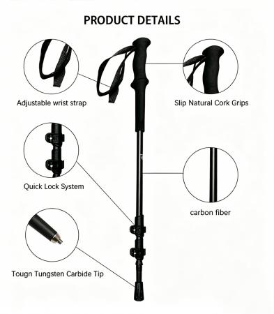 Adjustable 6061 7075 Aluminum Trekking Sticks with Flip Lock Cork and EVA Grip Telescope Trekking Poles