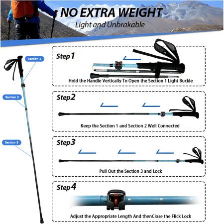 Outdoor Foldable 7075 Aluminum EVA Handle Carbon Fiber Cane with Quick Lock Trekking Poles 