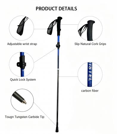 Ultralight Set Unisex Carbon Trekking Poles with EVA Handle Folding Portable Trail Climbing Gear 