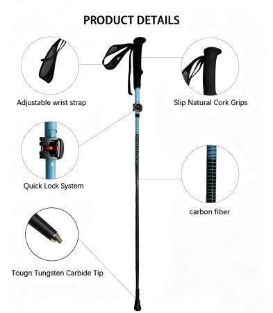 Outdoor Foldable 7075 Aluminum EVA Handle Carbon Fiber Cane with Quick Lock Trekking Poles 