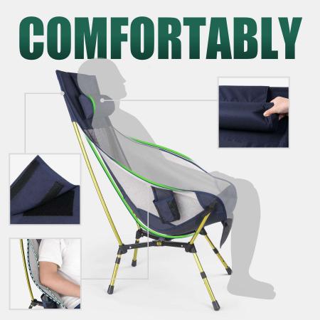 High Back Mesh Camping Chair – 7075 Aluminum Portable Outdoor Chair, 600D Polyester + Breathable Mesh, 2.13kg, 106cm High Back 
