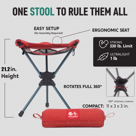 Compact 600D Oxford Cloth Aluminum Lightweight Outdoor 360° Swivel Portable Camping Chair Stool 