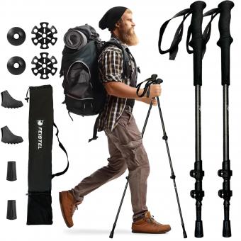 Lightweight Aluminum Tungsten Steel Tips 3-Section Collapsible EVA Handle Trekking Poles