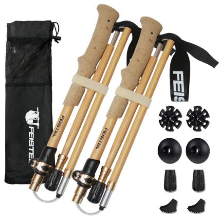 Outdoor Ultralight Folding Bamboo Grain Carbon Fiber Aluminum Alloy Hiking Trekking Poles