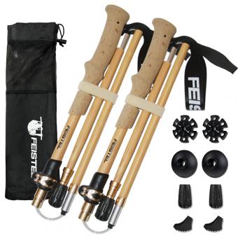 Ultralight Folding Bamboo Grain Carbon Fiber Trekking Poles