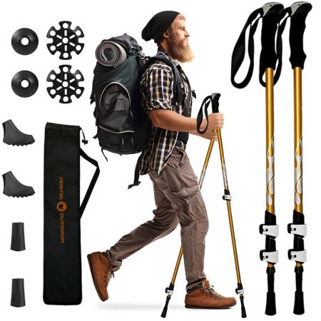 Outdoor Ultralight Nordic 7075 Aluminium Carbon Fiber Cork EVA Handle Iron Folding Hiking Trekking Pole