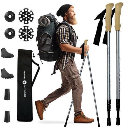 Aluminum Telescopic Outdoor Trekking Pole Faux Cork Nordic Antishock Hiking Sticks 