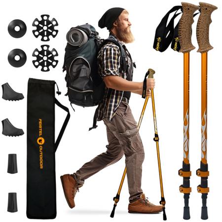 Portable Adjustable Aviation Grade Aluminum Trekking Poles Rubber Handle Tip Accessories For Active Walking Trekking 
