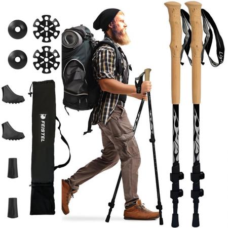 Wholesale Ultra Light 90% Aluminum Trekking Pole Nordic Walking Stick Telescopic Cork Handle Flick Outer Lock 