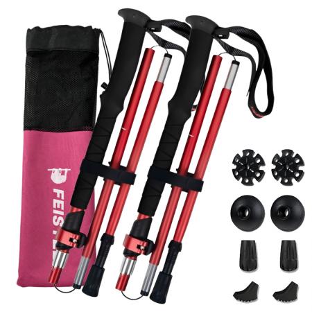 Factory Price Aluminum Alloy Ultralight Folding Trekking Poles Adjustable Hiking Stick for Camping Backpacking