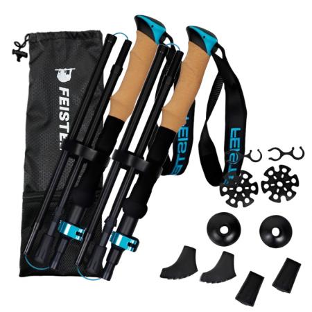 Aluminum Cork Handle Folding Trekking Poles with Adjustable 110-130cm Collapsible Design Lightweight Quick Lock Anti-Slip Tips