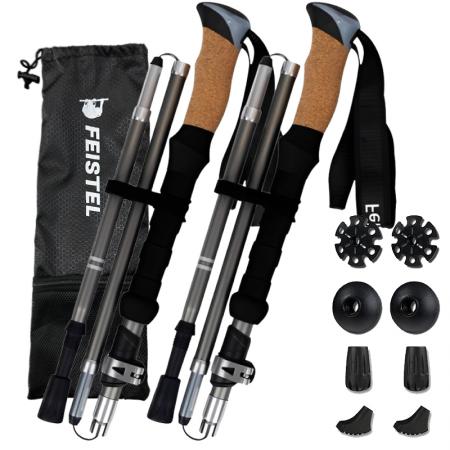 Custom 5 Section 7075 Aviation Aluminum Trekking Poles Strap Folding Walking and Hiking Sticks with Cork Handle OEM Option