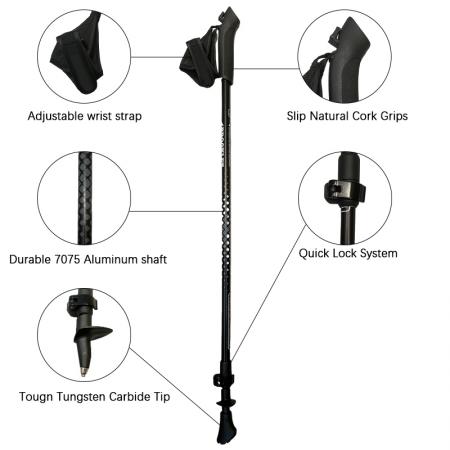 Hiking Mountain Climbing Outdoor Travel Senior Daily Walking 7075 Aluminum Alloy Foldable Walking Stick Trekking Pole 