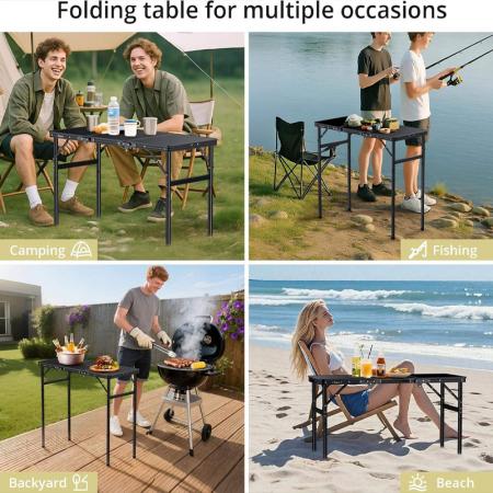 New Hiking Square Outdoor BBQ Grill Camping Table Metal Aluminum Foldable Black Beach Table 