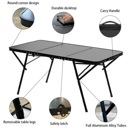 New Hiking Square Outdoor BBQ Grill Camping Table Metal Aluminum Foldable Black Beach Table 