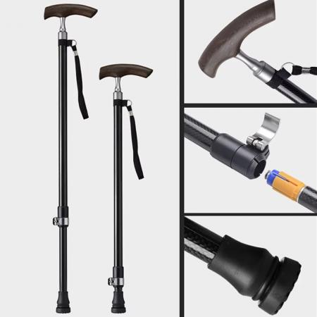 Factory Supply Outdoor Aluminium Strong Fibre Lightweight Rubber Handled Cane Adjustable Telescope Walking Stick