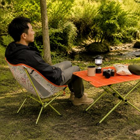 Outdoor Portable Furniture Camping Moon Chair Three-piece Modern Aluminum Oxford Fabric Folding Table and Chair Set