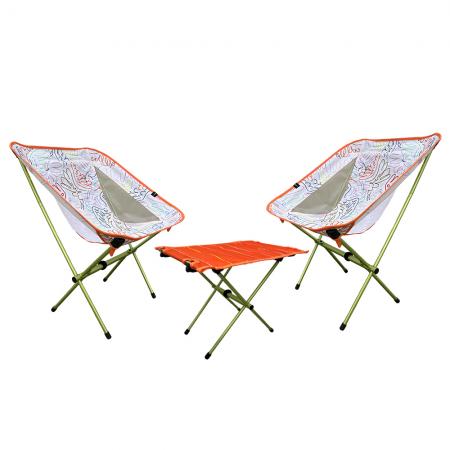 Outdoor Portable Furniture Camping Moon Chair Three-piece Modern Aluminum Oxford Fabric Folding Table and Chair Set