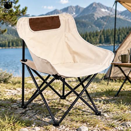 Foldable Beach Camping Chair – 2.35kg Carbon Steel Folding Moon Chair, 600D Polyester + Mesh, 69 × 65 × 45cm 