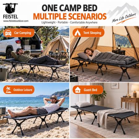Lightweight Folding Camping Bed – Portable 7075 Aluminum Camping Cot, 600D Oxford, 190 × 65 × 38cm, 120kg Capacity 