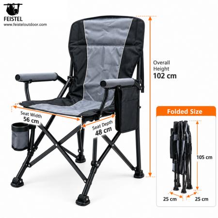 Luxury Padded Folding Camping Chair – High Back Heated Outdoor Chair, 600D PVC Oxford, Pearl Cotton Padding, 150kg Capacity, 5V/2A Heating 