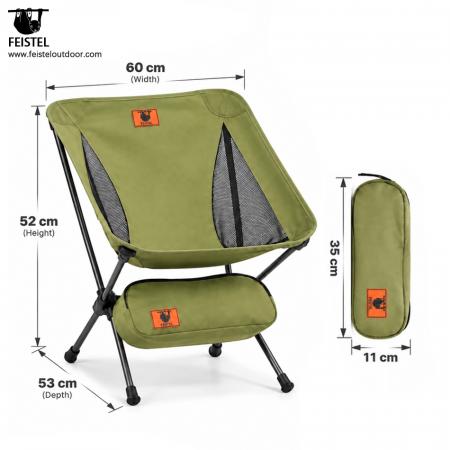 Green Folding Camping Chair – 2.29lb Lightweight Low-Profile Chair, 7075 Aluminum Frame, 600D Oxford, 250lb Capacity 