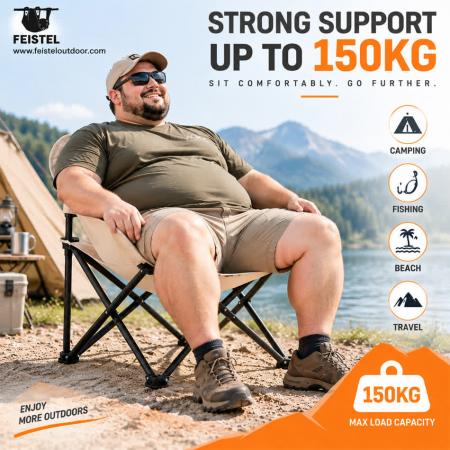 Foldable Beach Camping Chair – 2.35kg Carbon Steel Folding Moon Chair, 600D Polyester + Mesh, 69 × 65 × 45cm 