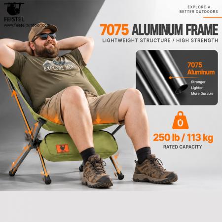 Green Folding Camping Chair – 2.29lb Lightweight Low-Profile Chair, 7075 Aluminum Frame, 600D Oxford, 250lb Capacity 