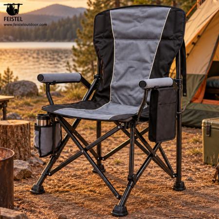 Luxury Padded Folding Camping Chair – High Back Heated Outdoor Chair, 600D PVC Oxford, Pearl Cotton Padding, 150kg Capacity, 5V/2A Heating 