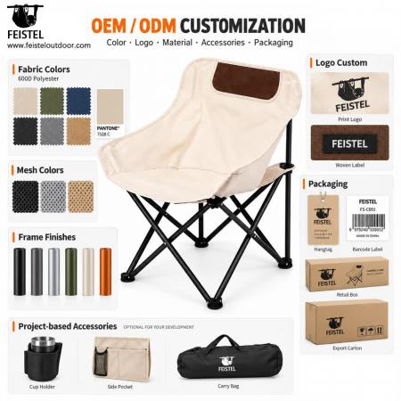 Foldable Beach Camping Chair – 2.35kg Carbon Steel Folding Moon Chair, 600D Polyester + Mesh, 69 × 65 × 45cm 
