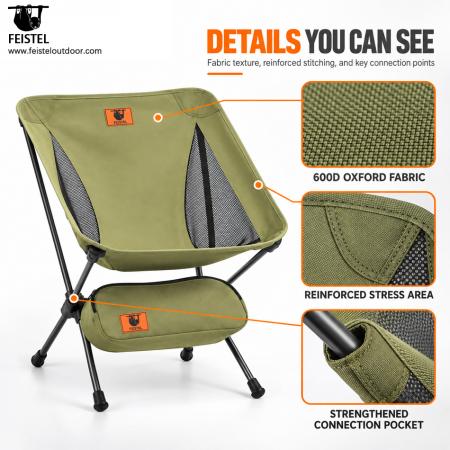 Green Folding Camping Chair – 2.29lb Lightweight Low-Profile Chair, 7075 Aluminum Frame, 600D Oxford, 250lb Capacity 