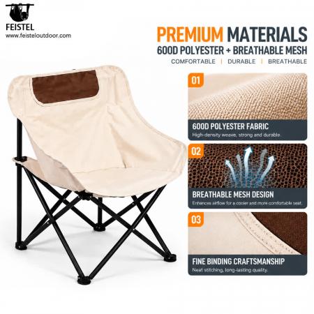 Foldable Beach Camping Chair – 2.35kg Carbon Steel Folding Moon Chair, 600D Polyester + Mesh, 69 × 65 × 45cm 