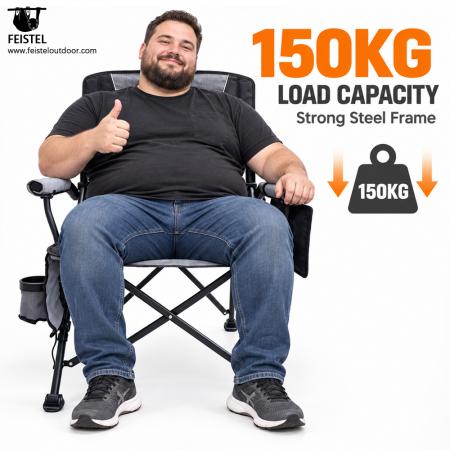 Luxury Padded Folding Camping Chair – High Back Heated Outdoor Chair, 600D PVC Oxford, Pearl Cotton Padding, 150kg Capacity, 5V/2A Heating 