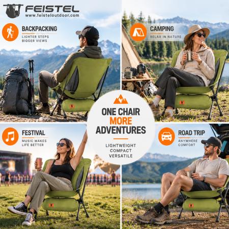 Green Folding Camping Chair – 2.29lb Lightweight Low-Profile Chair, 7075 Aluminum Frame, 600D Oxford, 250lb Capacity 