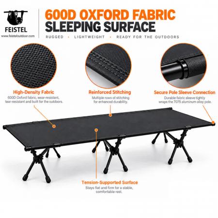 Lightweight Folding Camping Bed – Portable 7075 Aluminum Camping Cot, 600D Oxford, 190 × 65 × 38cm, 120kg Capacity 