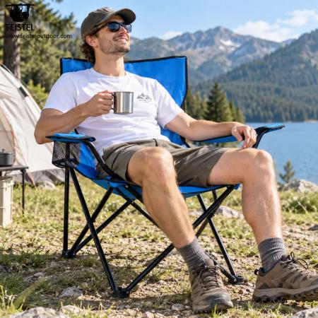 Folding Outdoor Camping Chair with Armrest – 1.8kg Lightweight Steel Frame Chair, 600D Oxford + PE Coating, 120kg Capacity 