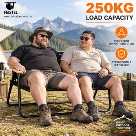 2 Person Outdoor Camping Chair for Couples – Folding 2 Seater Camping Loveseat, 7075 Aluminum Frame, 600D Oxford, 250kg Capacity 