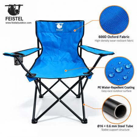 Folding Outdoor Camping Chair with Armrest – 1.8kg Lightweight Steel Frame Chair, 600D Oxford + PE Coating, 120kg Capacity 