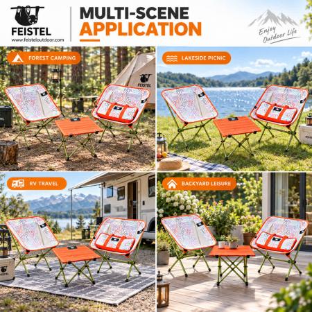 Foldable Camping Table and Chair Set – 3-Piece 7075 Aluminum Outdoor Furniture Set with 2 Moon Chairs & 1 Table 