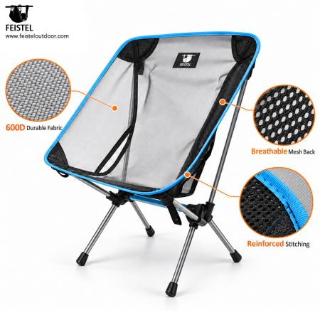 Mesh Back Camping Chair – Compact 7075 Aluminum Outdoor Chair, 600D Polyester + Breathable Mesh, 54 × 52 × 67cm 